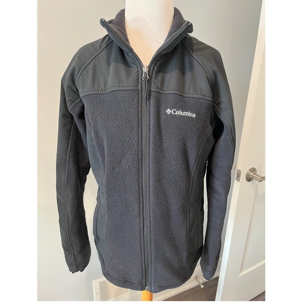 Columbia Women Black Fleece Softshell Full Zip Jacket Large Outdoor Hiking
